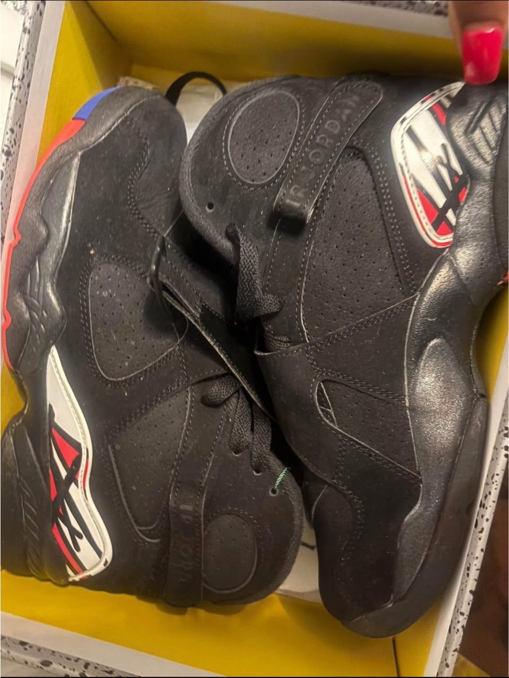 Jordan Men's Black Sneakers with Red and Blue Accents